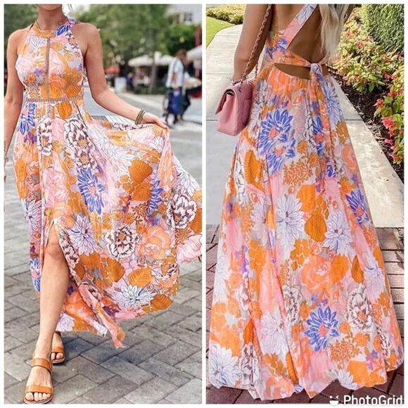 Dresses & Skirts - NWT ZESICA Halter Neck Floral Print Backless Split Beach Party Maxi Dress